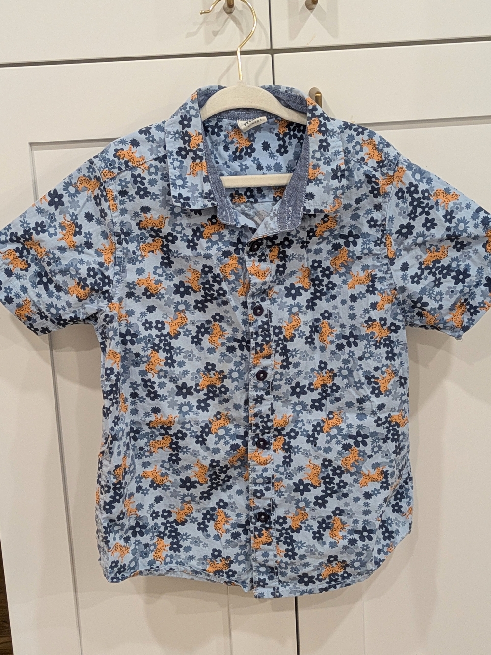 Light Blue Floral & Cheetah Print Short-Sleeve Boys Shirt